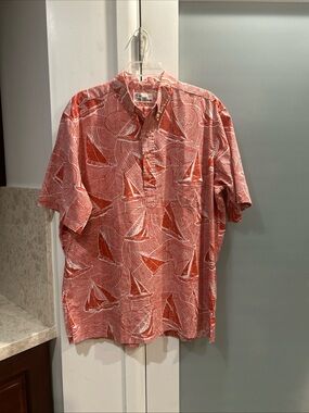 Reyn Spooner Red Hawaiian Print 3/4 Button Men's XL